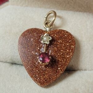 Gold-tone Heart Pendant with Pink Crystal Accent